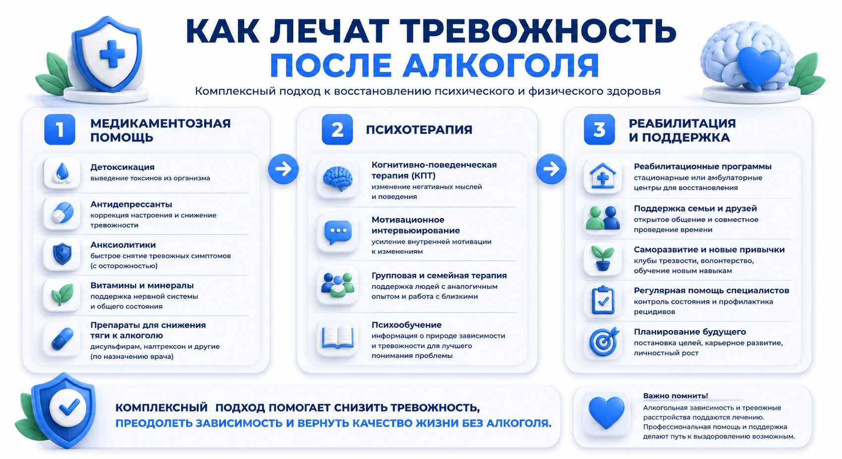 Инфографика на тему лечения тревожности после алкоголя